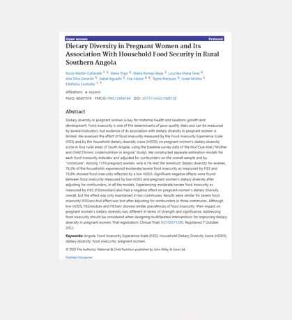 Dietary Diversity in Pregnant Women and Its Association With Household Food Security in Rural Southern Angola