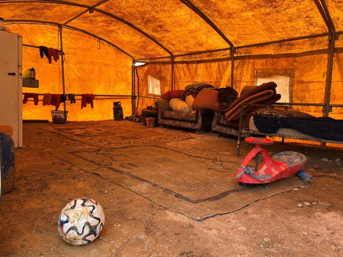 The shelters Palestinians in Area C had to create to seek refuge in upon displacement due to settler violence, weather gets unbearable inside. No privacy, and safety or protection from external risks is nonexistent.